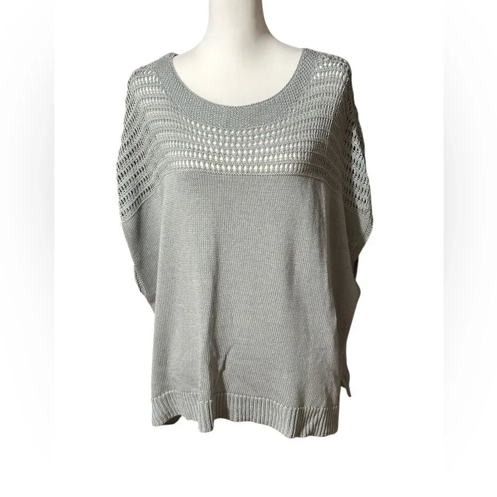 Max Studio Gray Open Weave Linen Blend Lightweight Sweater Sz Large NWT